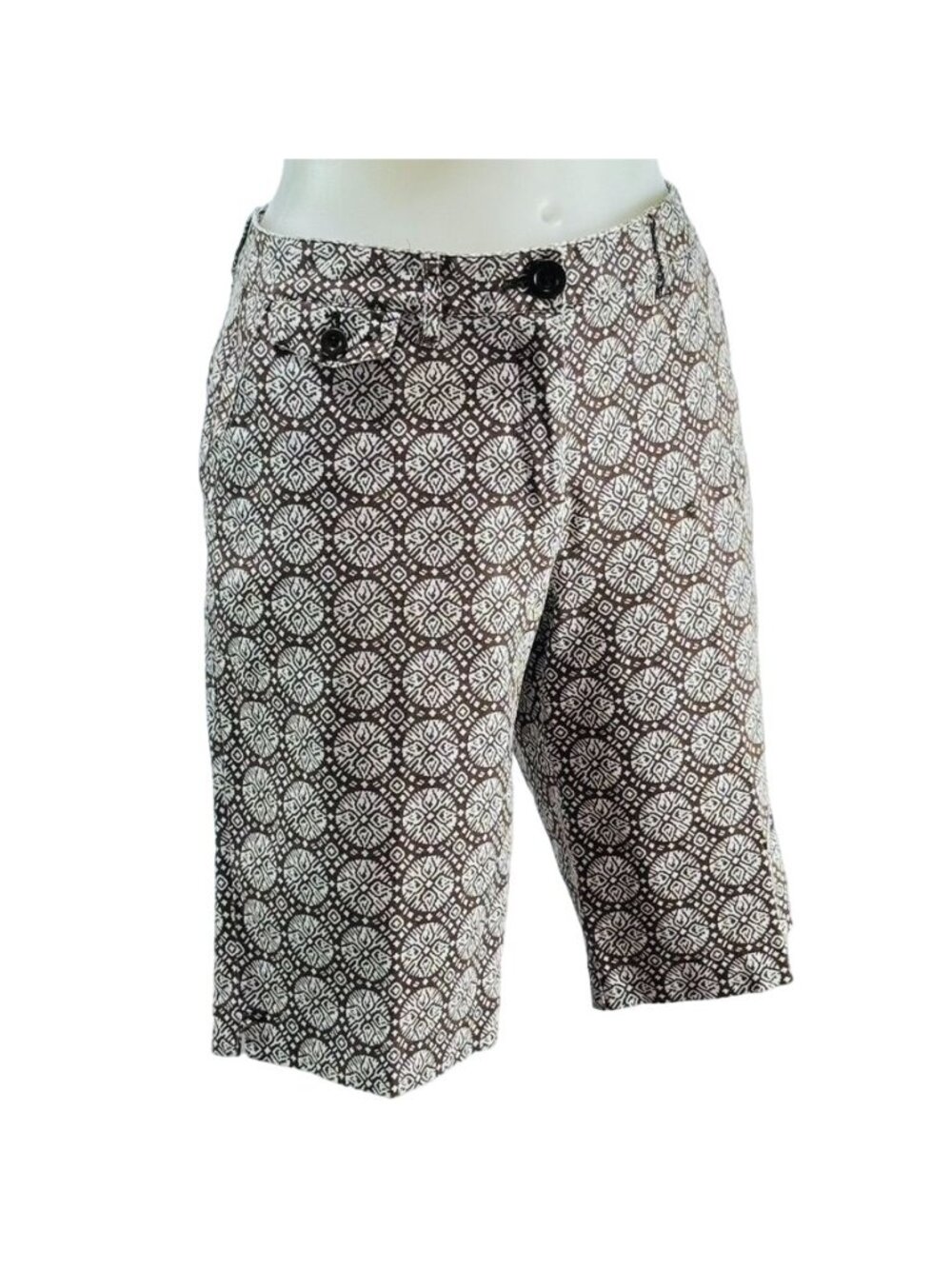TALBOTS Womens Shorts Brown Geometric Print Stretch Bermuda Cotton Size 10P